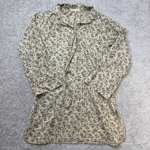 Vintage 70s 80s Laura Mae Kaftan Robe Women Large Beige Floral Flannel Sleepwear